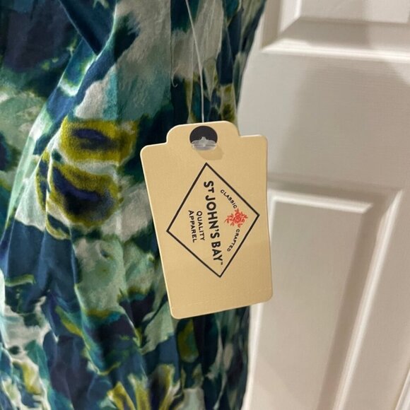 New water floral boho puff sleeves aqua Rayon blouse St. John’s Bay - Picture 3 of 14